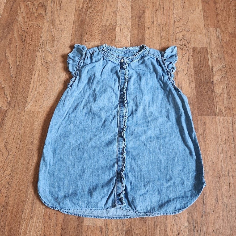 LOFT Womens Medium Blue Chambray Ruffle Trim Sleeveless Button Down Top 717